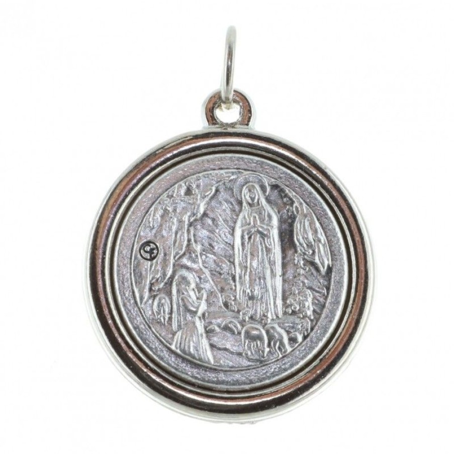 Palais du Rosaire Medaille Et Croix Metal | Medaille Epaisse Metal Argente Apparition De Lourdes Et Portrait Vierge Marie