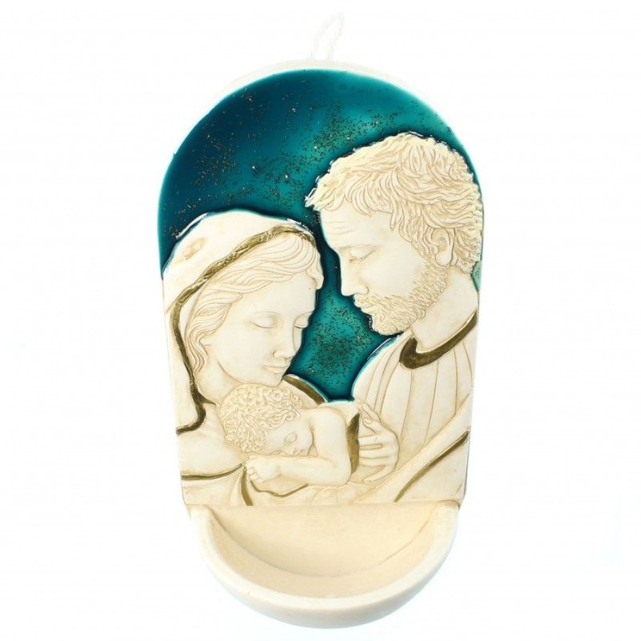 Palais du Rosaire Benitier | Benitier De La Sainte Famille En Resine Avec Fond Bleu 15Cm