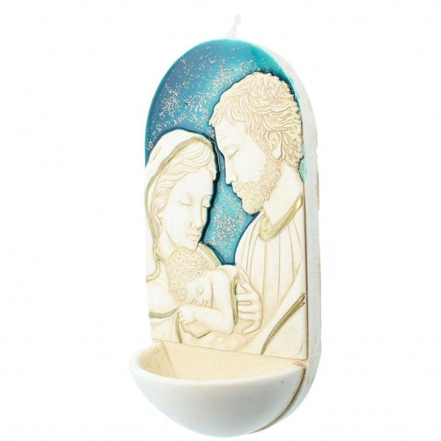 Palais du Rosaire Benitier | Benitier De La Sainte Famille En Resine Avec Fond Bleu 15Cm