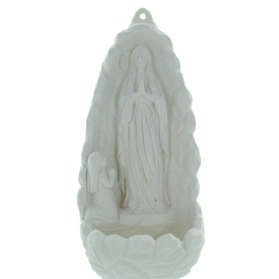 Palais du Rosaire Benitier | Benitier De L'Apparition De Lourdes Dans La Grotte A Poser En Resine 18Cm