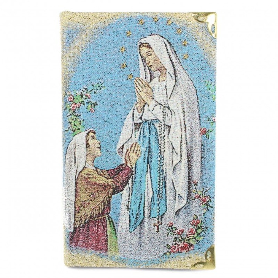 Palais du Rosaire Livre De Priere | Bloc Notes Notre Dame De Lourdes Avec Couverture En Tissu Brode De Fil Dore