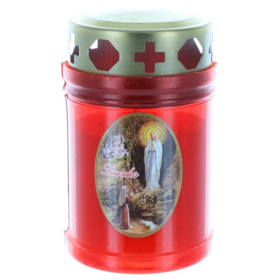 Palais du Rosaire Bougie Votive | Bougie Votive D'Exterieur Apparition De Lourdes 10 Cm Rouge