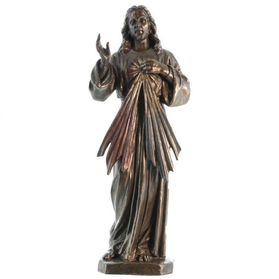 Palais du Rosaire Jesus Misericordieux | Statue Christ Misericordieux De 22Cm En Bronze Coule A Froid
