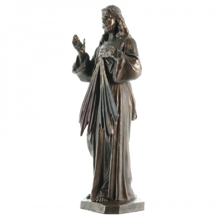 Palais du Rosaire Jesus Misericordieux | Statue Christ Misericordieux De 22Cm En Bronze Coule A Froid