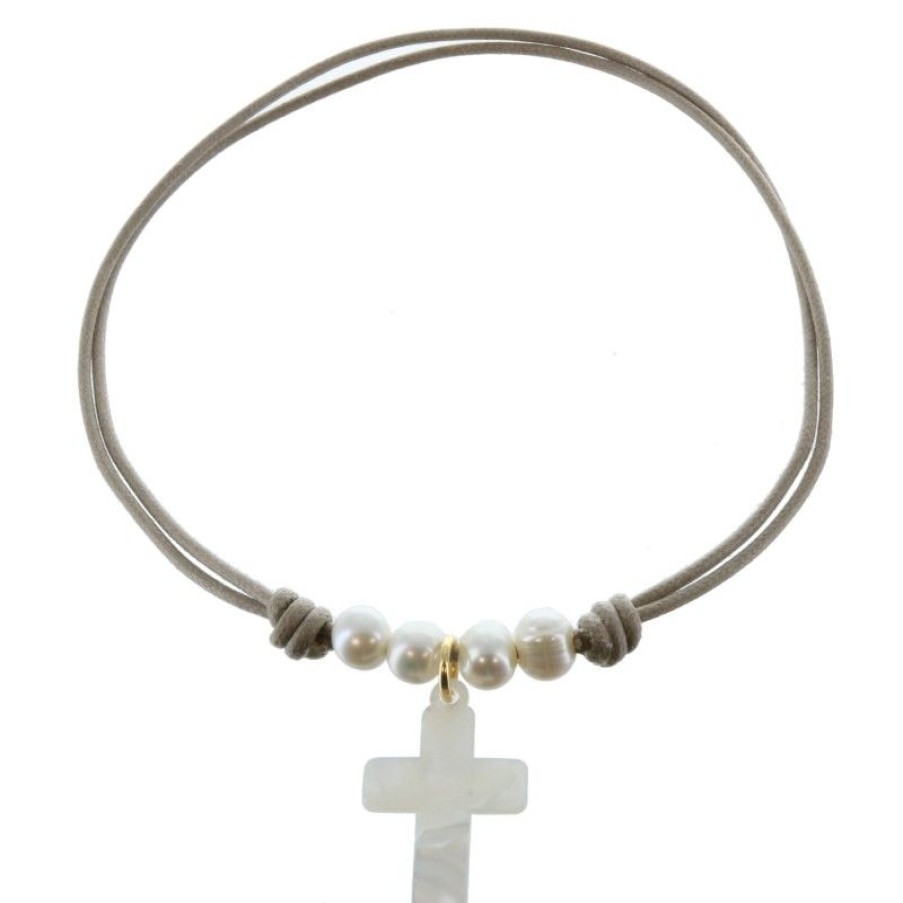 Palais du Rosaire Collier Fantaisie | Collier De Communion Avec Un Pendentif Croix En Nacre