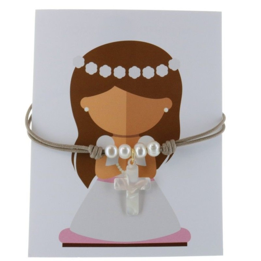 Palais du Rosaire Collier Fantaisie | Collier De Communion Avec Un Pendentif Croix En Nacre