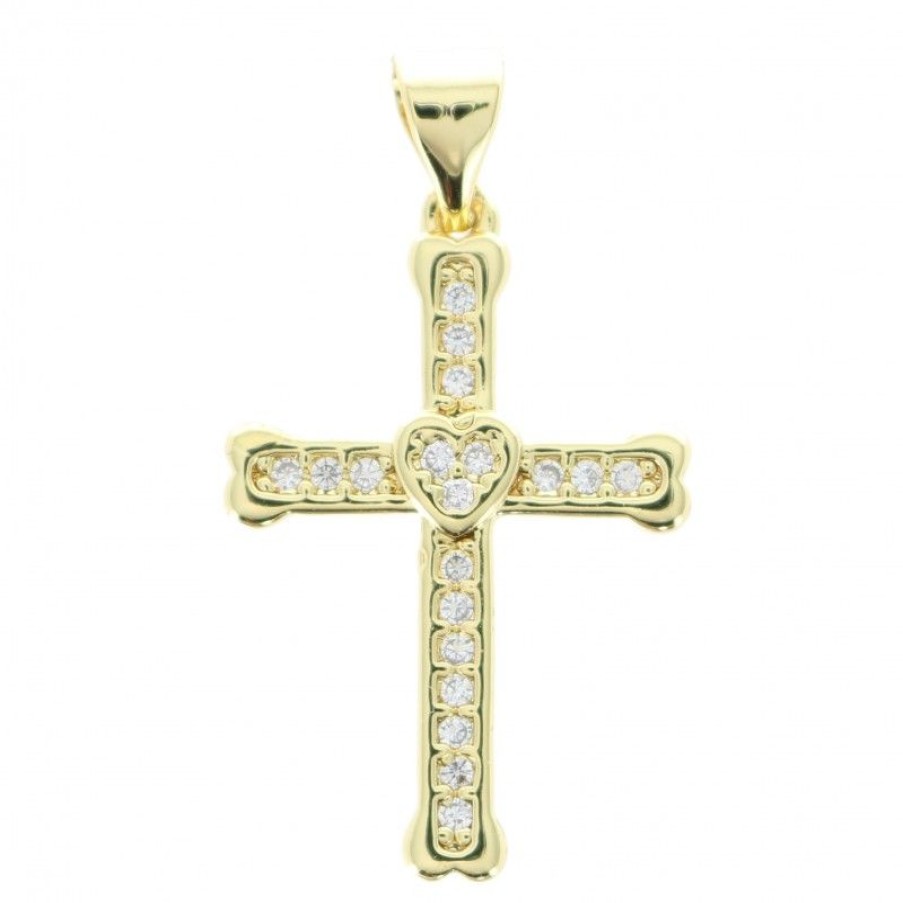 Palais du Rosaire Medaille Et Croix Metal | Croix En Metal Dore Avec Strass En Forme De Coeur 2.3Cm