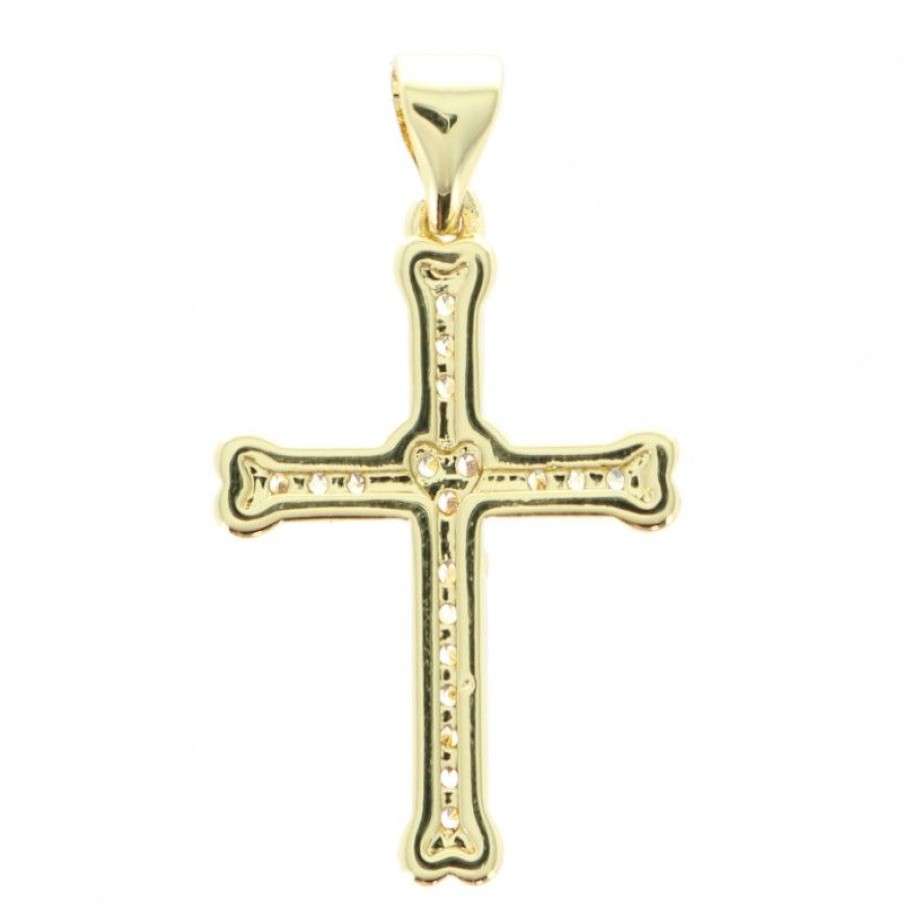 Palais du Rosaire Medaille Et Croix Metal | Croix En Metal Dore Avec Strass En Forme De Coeur 2.3Cm