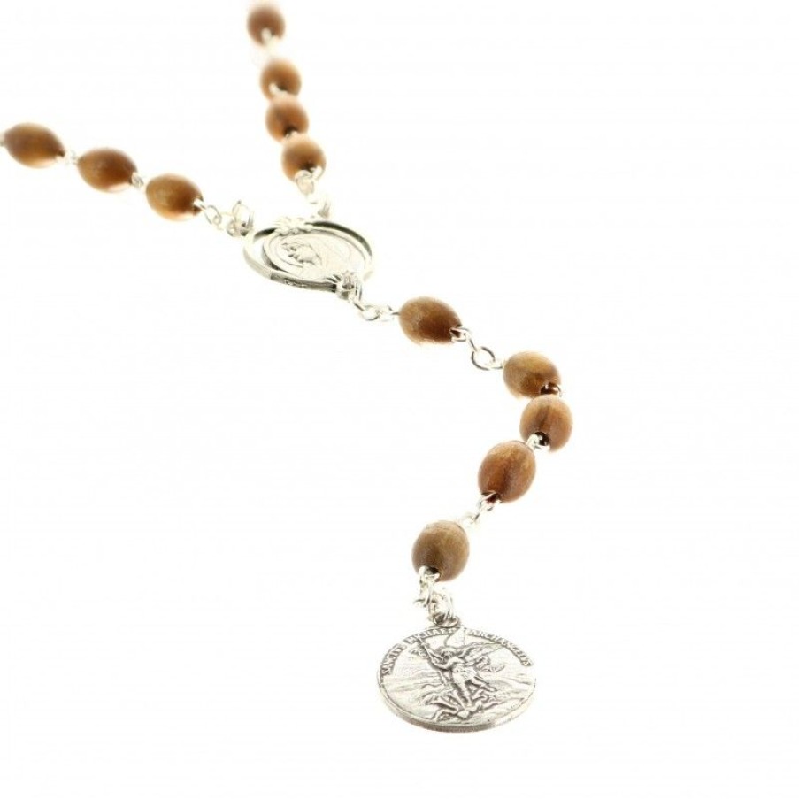 Palais du Rosaire Chapelet Bois | Chapelet De Saint Michel En Bois D'Olivier Avec Medaille De L'Apparition