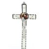 Palais du Rosaire Crucifix Metal | Croix Marie Qui Defait Les Noeuds En Metal Et Fond Blanc 10X18Cm