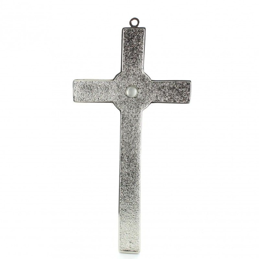 Palais du Rosaire Crucifix Metal | Croix Marie Qui Defait Les Noeuds En Metal Et Fond Blanc 10X18Cm