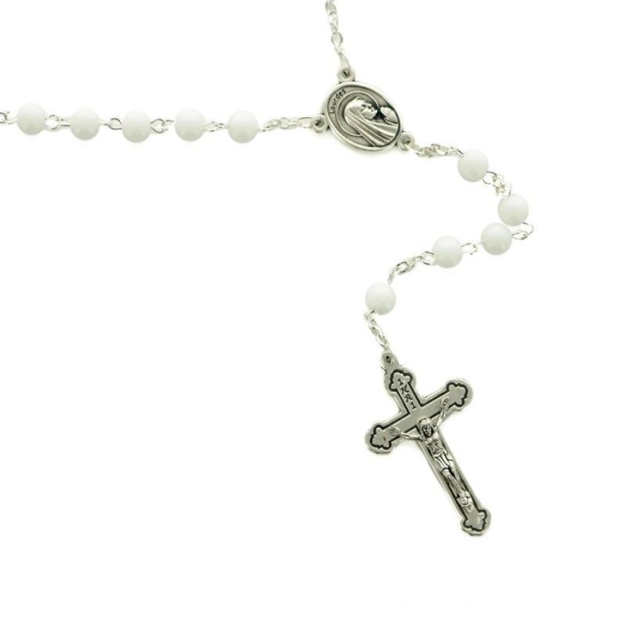 Palais du Rosaire Chapelet Verre | Chapelet De Lourdes En Verre Blanc Avec Croix Trilobee