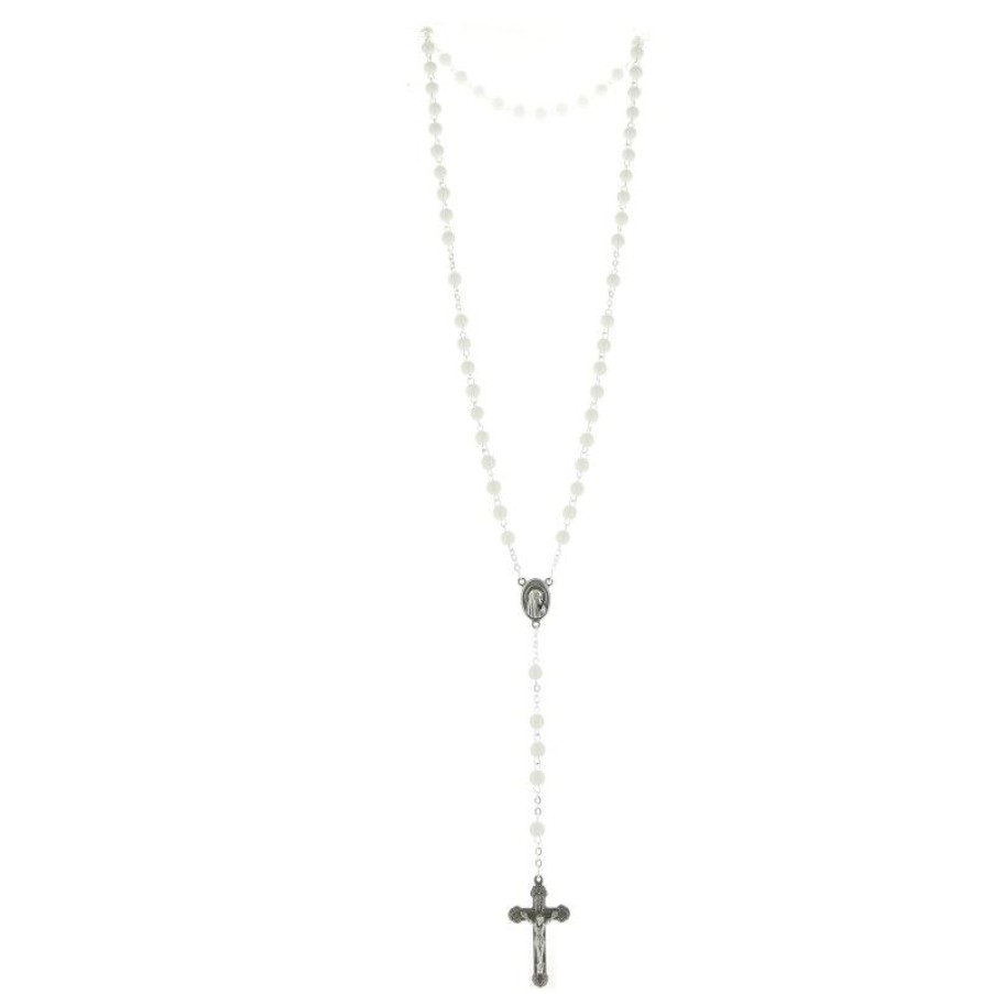 Palais du Rosaire Chapelet Verre | Chapelet De Lourdes En Verre Blanc Avec Croix Trilobee