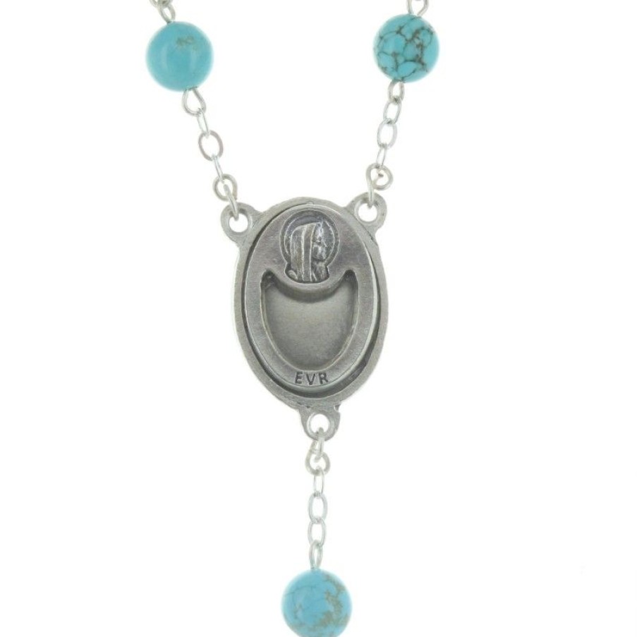 Palais du Rosaire Chapelet Pierre | Chapelet De Lourdes En Pierre De Turquoise Et Coeur Eau De Lourdes