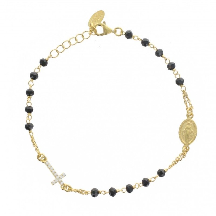 Palais du Rosaire Bracelet Argent | Bracelet En Argent Rhodie Dore Avec Medaille Miraculeuse Et Croix
