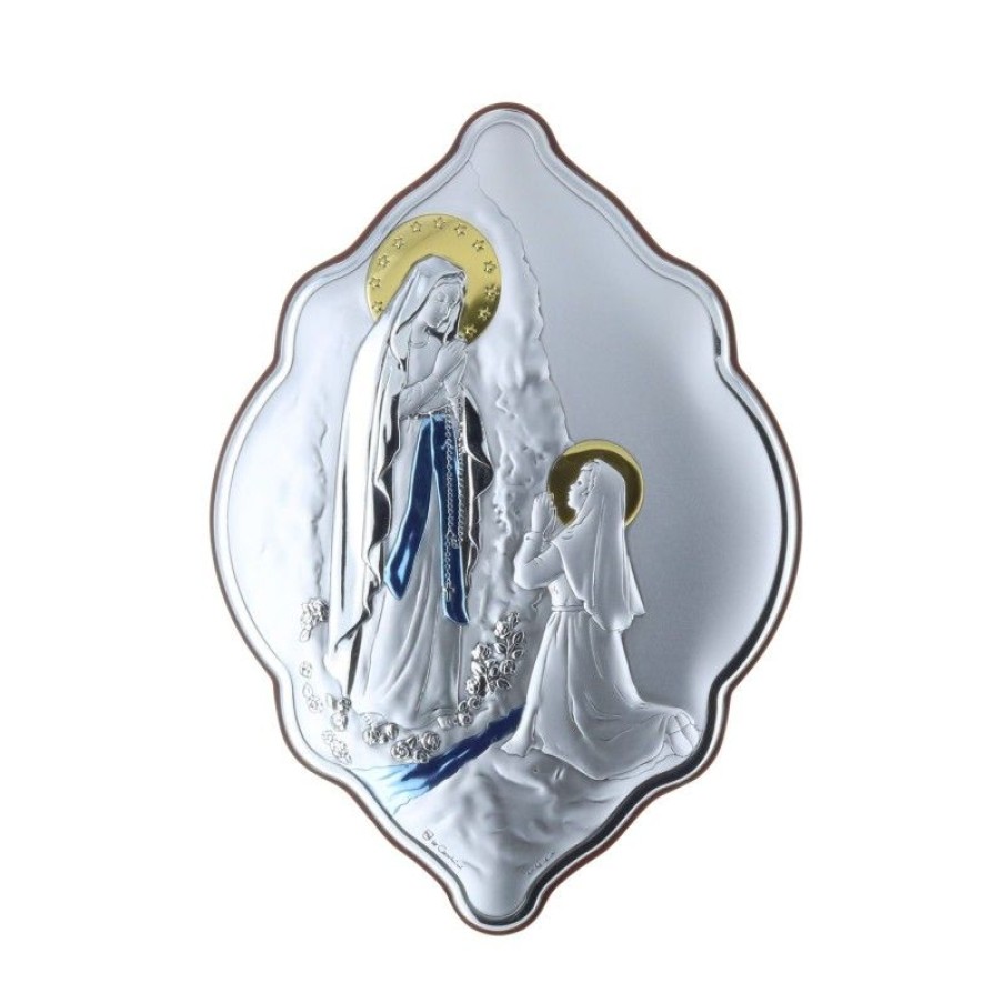 Palais du Rosaire Cadre Religieux | Cadre Religieux Original Apparition De Lourdes Argentee Colore 14 X 21 Cm
