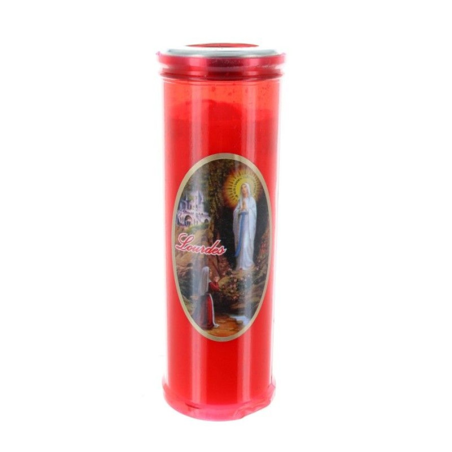 Palais du Rosaire Bougie Votive | Bougie Votive De Lourdes L'Apparition 19 Cm Rouge