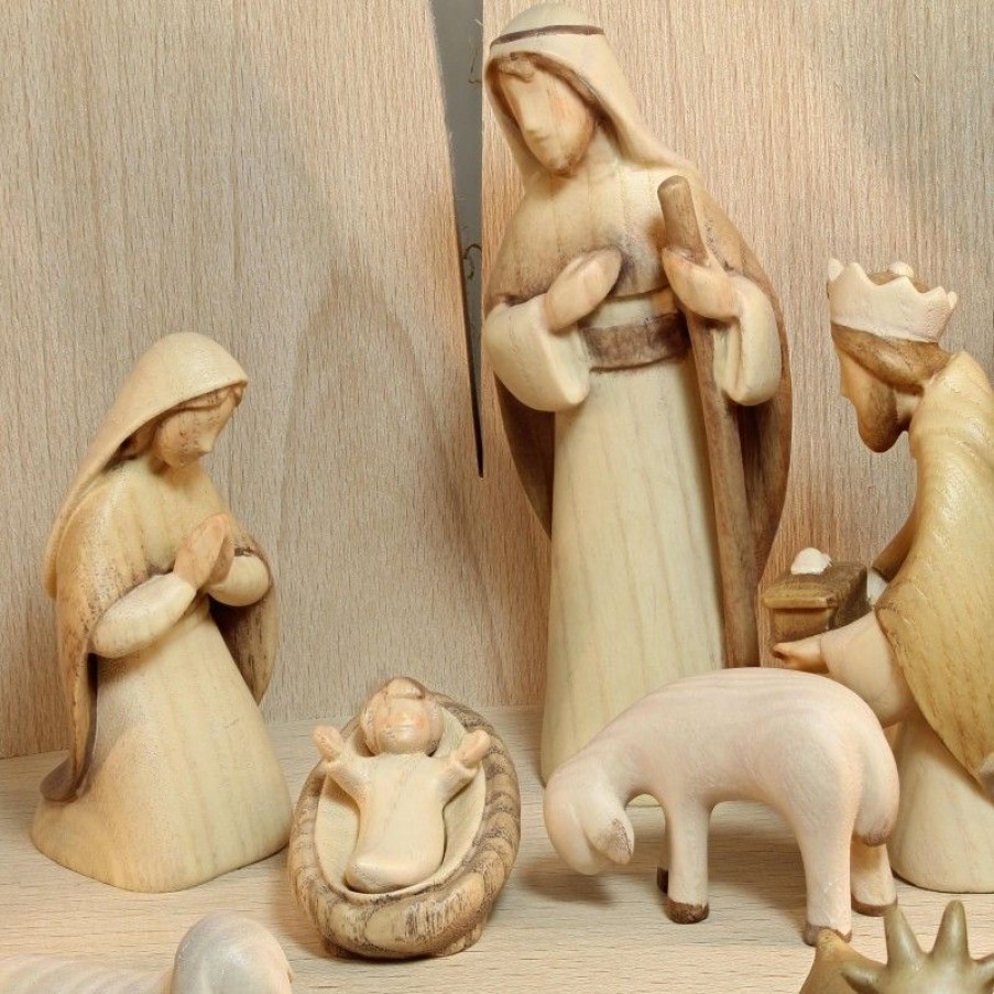 Palais du Rosaire Creche | Creche En Bois Avec Eclairage Led 17 Pieces 12Cm