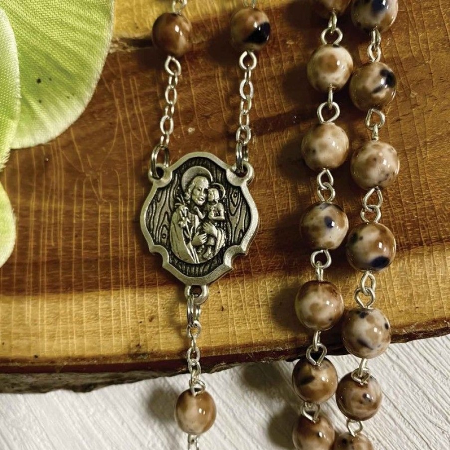 Palais du Rosaire Chapelet Verre | Chapelet De Saint Joseph Avec Des Grains En Verre 7Mm