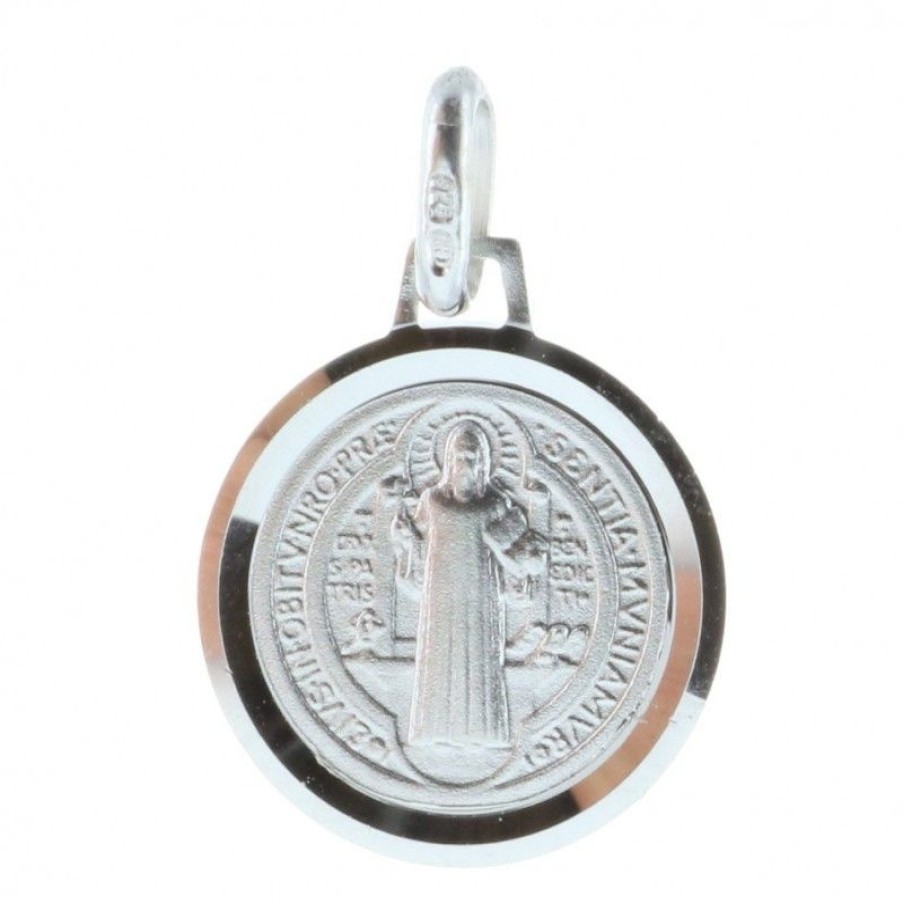Palais du Rosaire Medaille Et Croix Argent | Medaille Ronde De Saint Benoit En Argent 12Mm
