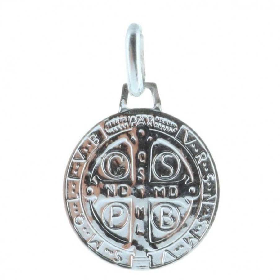 Palais du Rosaire Medaille Et Croix Argent | Medaille Ronde De Saint Benoit En Argent 12Mm
