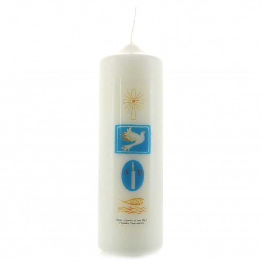 Palais du Rosaire Bougie Decorative | Bougie De Bapteme Avec Symboles Religieux 6X18Cm