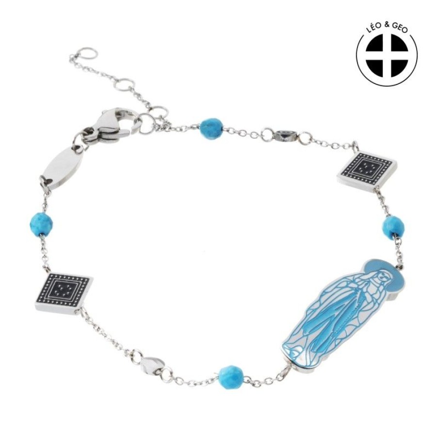 Palais du Rosaire Bracelet Fantaisie | Bracelet Chaine En Acier Leo&Geo Avec La Vierge Marie