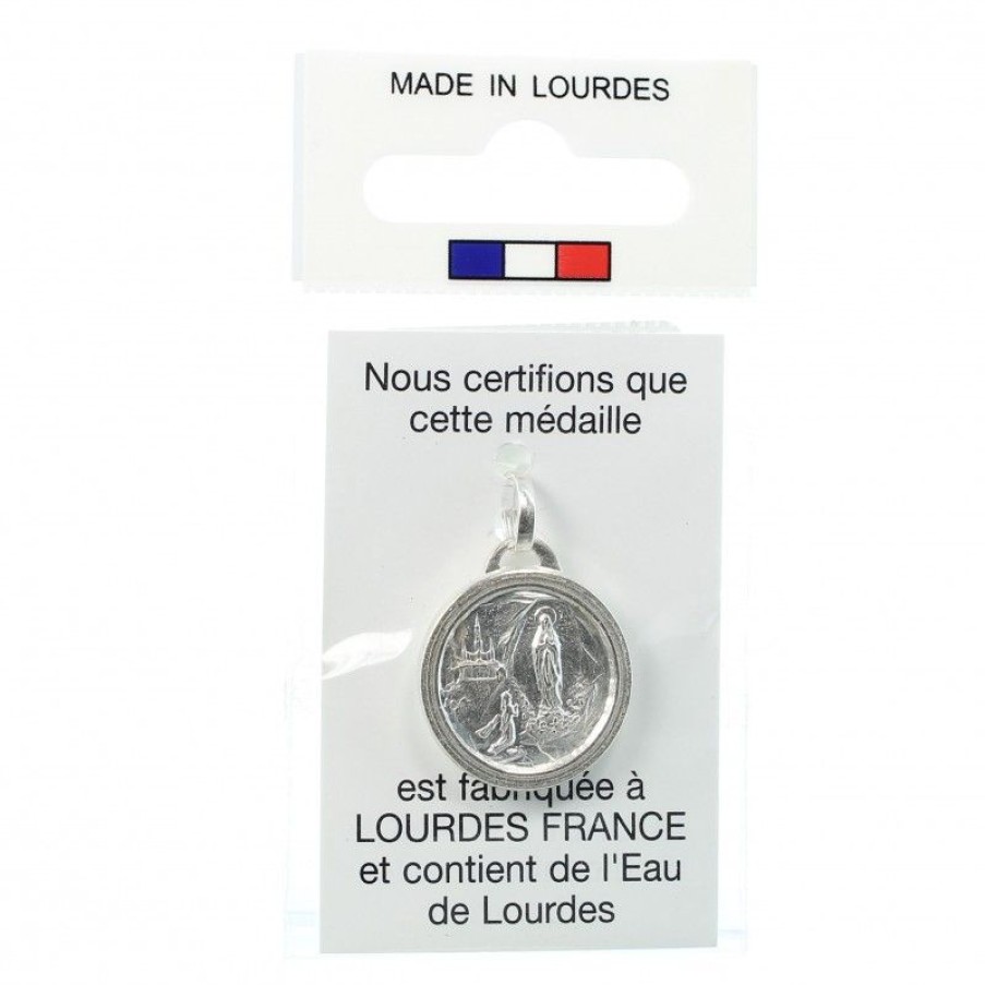Palais du Rosaire Medaille Et Croix Metal | Medaille En Metal De L'Apparition Avec De L'Eau De Lourdes 17,5Mm