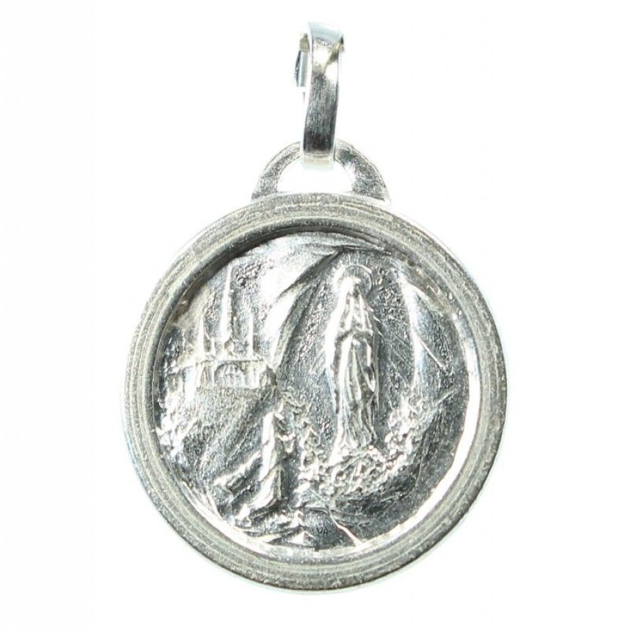 Palais du Rosaire Medaille Et Croix Metal | Medaille En Metal De L'Apparition Avec De L'Eau De Lourdes 17,5Mm