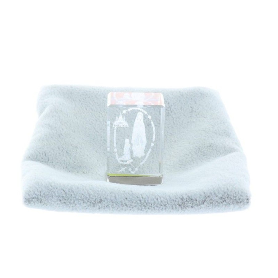Palais du Rosaire Verre Grave | Verre Grave Laser 3D Reflets Colores Et Apparition De Lourdes, Chapelet 3 Cm