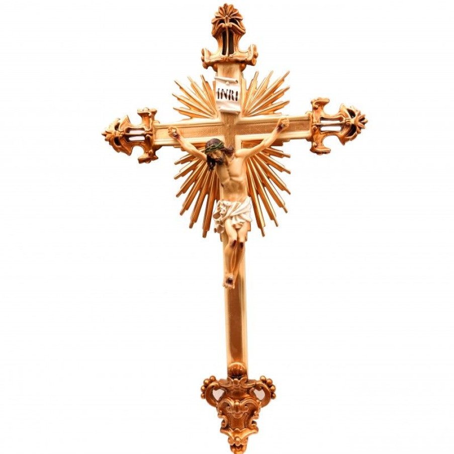 Palais du Rosaire Statue De Grande Taille | Crucifix Style Baroque Avec Dorures En Resine 78Cm
