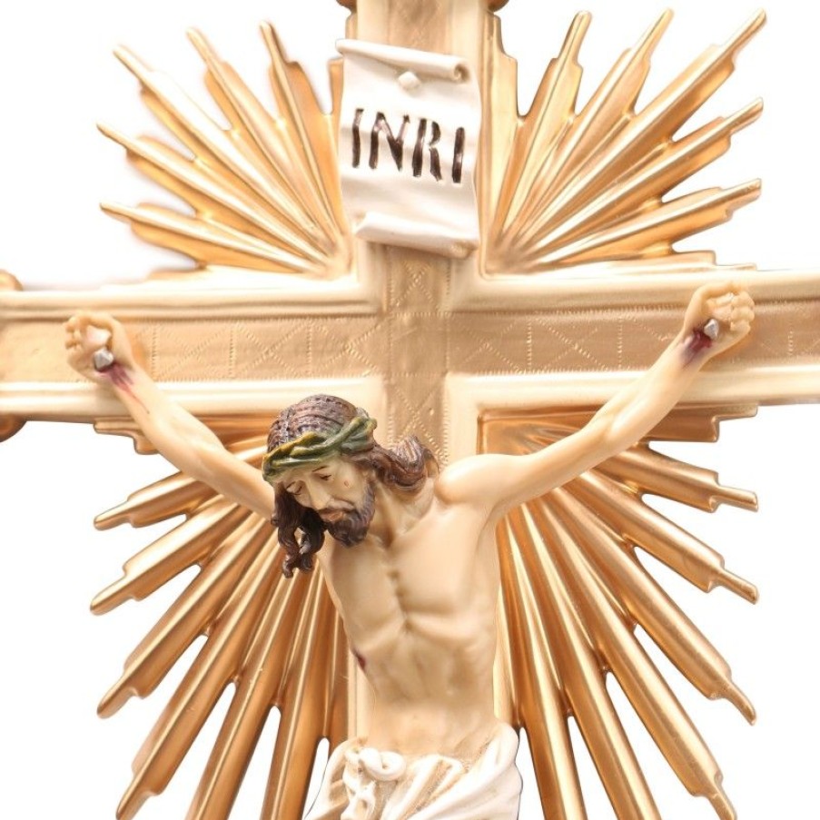Palais du Rosaire Statue De Grande Taille | Crucifix Style Baroque Avec Dorures En Resine 78Cm