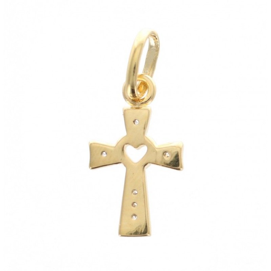 Palais du Rosaire Medaille Et Croix Plaque Or | Pendentif Croix Plaque Or Avec Strass Et Coeur Ajoure 12 Mm