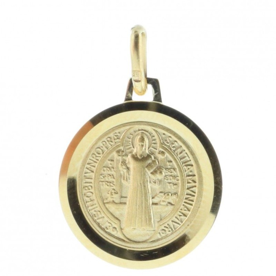 Palais du Rosaire Medaille Et Croix Plaque Or | Medaille Ronde De Saint Benoit Plaque Or 16Mm