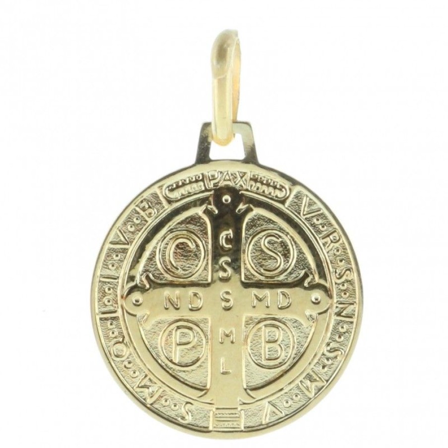 Palais du Rosaire Medaille Et Croix Plaque Or | Medaille Ronde De Saint Benoit Plaque Or 16Mm