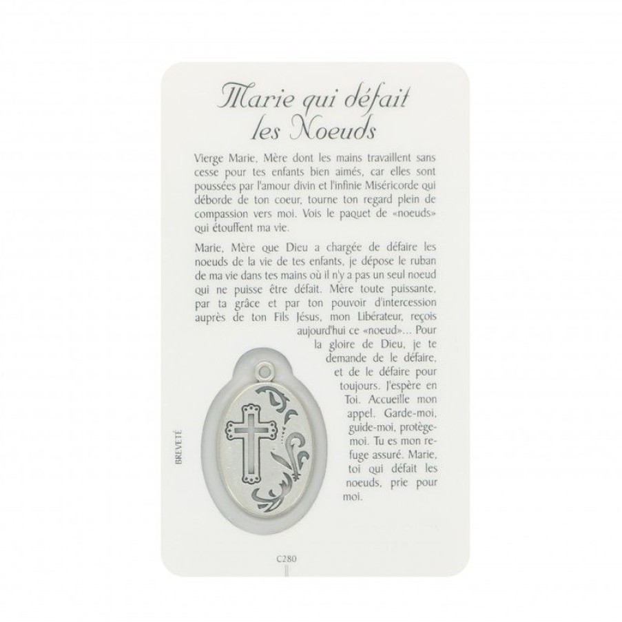 Palais du Rosaire Image Religieuse | Carte De Priere Marie Qui Defait Les Noeuds Avec Medaille