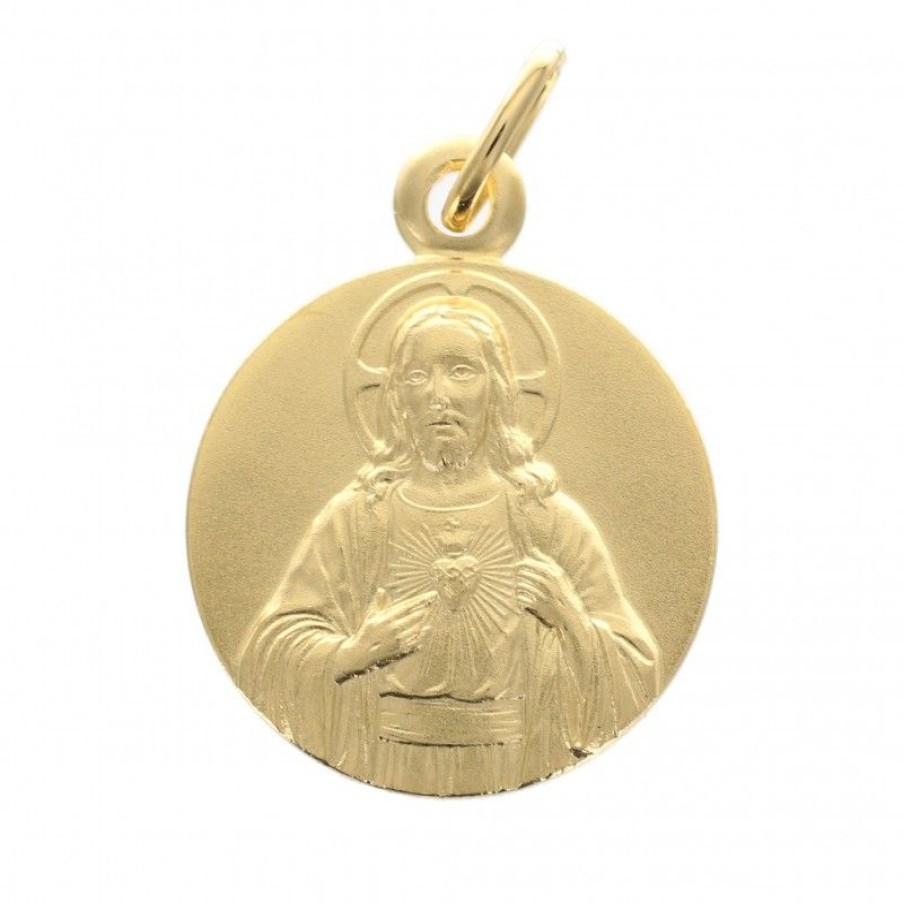 Palais du Rosaire Medaille Et Croix Plaque Or | Medaille Sacre Coeur De Jesus En Plaque Or 16 Mm