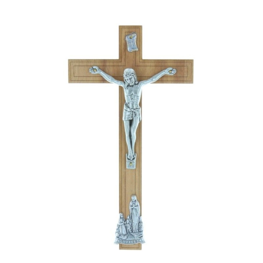 Palais du Rosaire Crucifix Bois | Crucifix Bois Christ Et Apparition De Lourdes Argentes 21 Cm