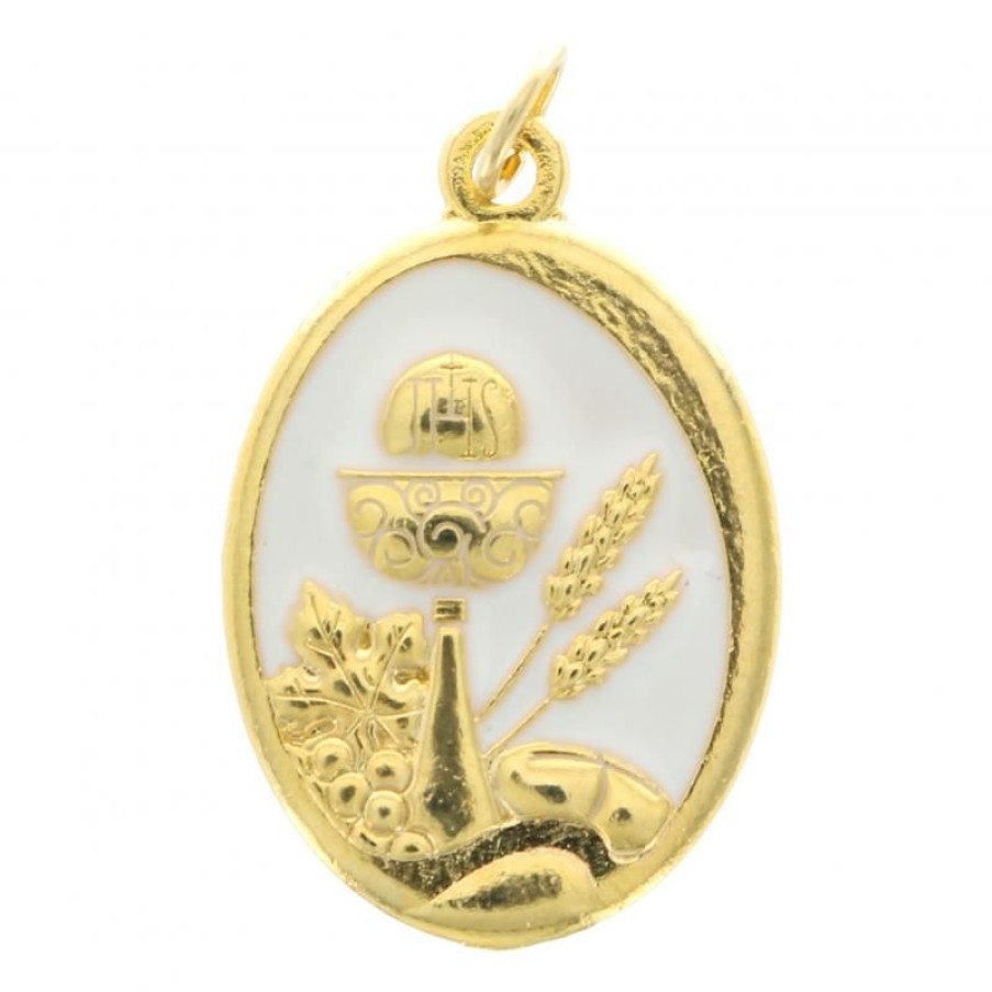 Palais du Rosaire Medaille Et Croix Metal | Medaille De Communion Doree Avec Un Calice 22Mm