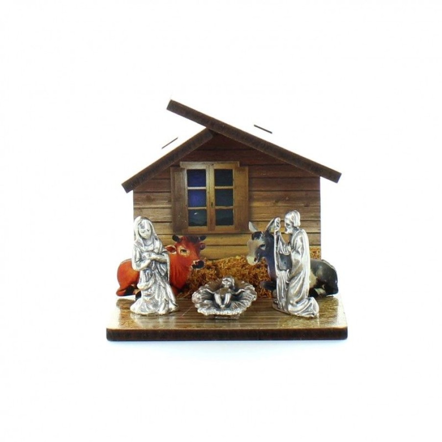 Palais du Rosaire Creche | Creche Avec Miniature Nativite En Metal 7 Cm
