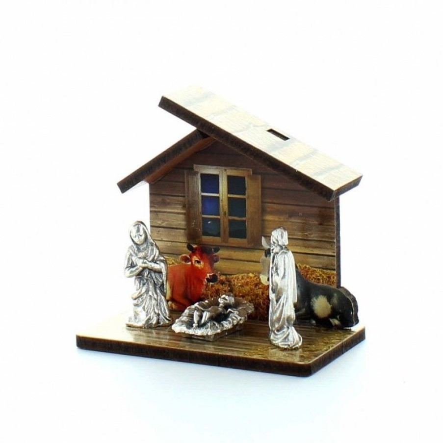 Palais du Rosaire Creche | Creche Avec Miniature Nativite En Metal 7 Cm