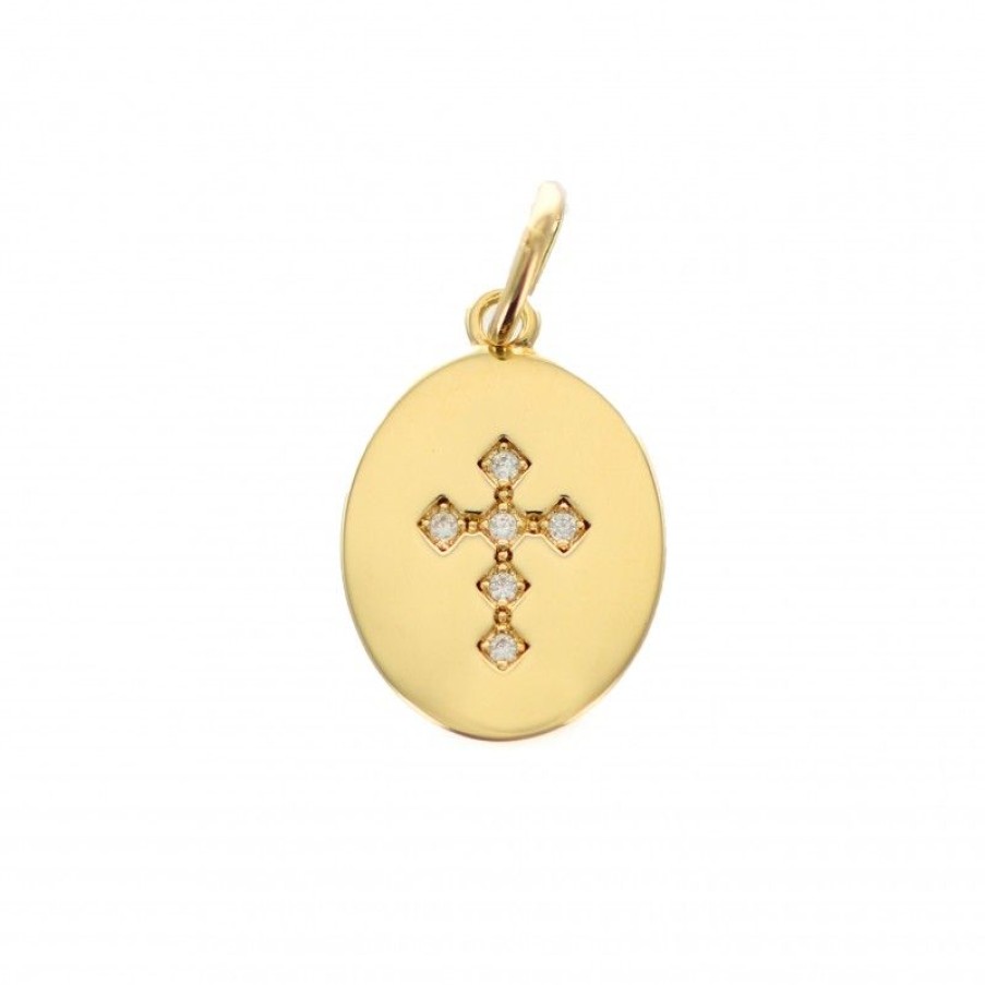 Palais du Rosaire Medaille Et Croix Plaque Or | Medaille Avec Croix En Plaque Or 15Mm