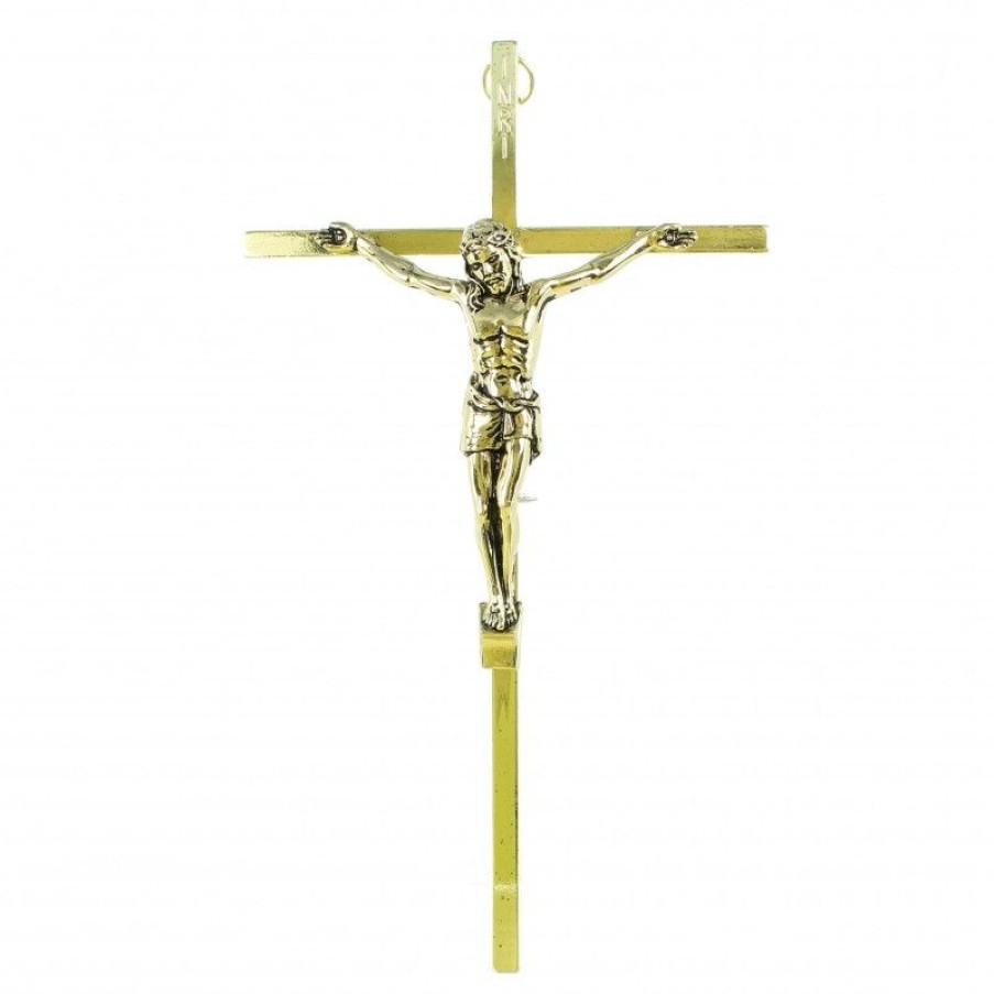 Palais du Rosaire Crucifix Metal | Croix En Metal Dore De 20Cm