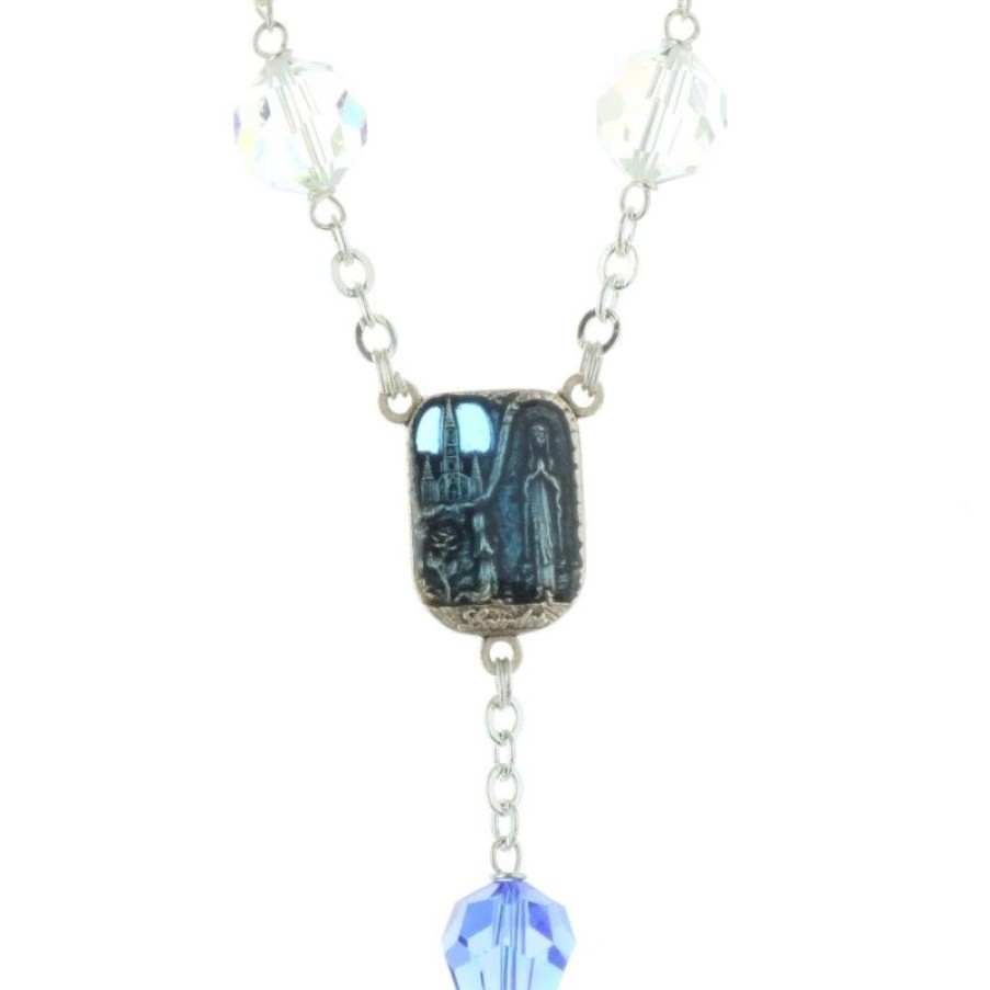 Palais du Rosaire Chapelet Argent | Chapelet De Lourdes En Argent Avec Des Grains En Cristal Swarovski 9Mm