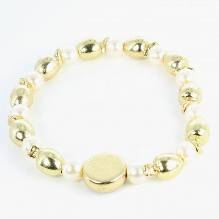 Palais du Rosaire Bracelet Fantaisie | Bracelet Perles Nacrees Et Dorees Apparition De Lourdes