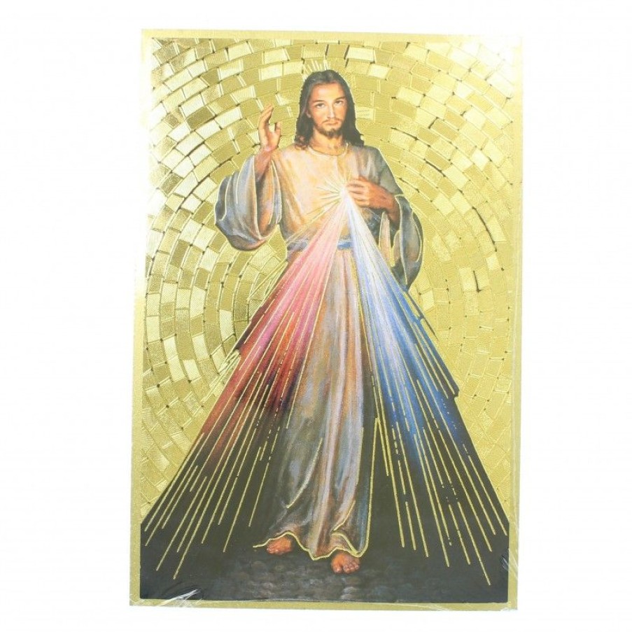 Palais du Rosaire Cadre Religieux | Plaquette En Bois De Jesus Misericordieux Sur Fond Mosaique 16X11Cm