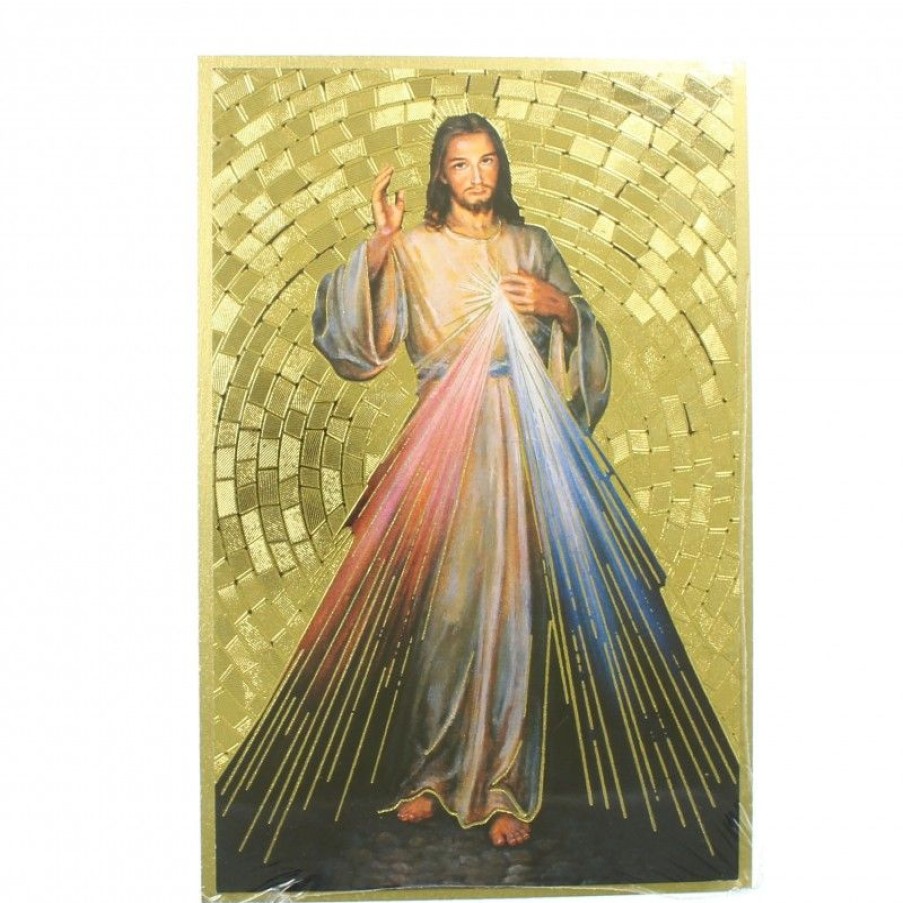 Palais du Rosaire Cadre Religieux | Plaquette En Bois De Jesus Misericordieux Sur Fond Mosaique 16X11Cm