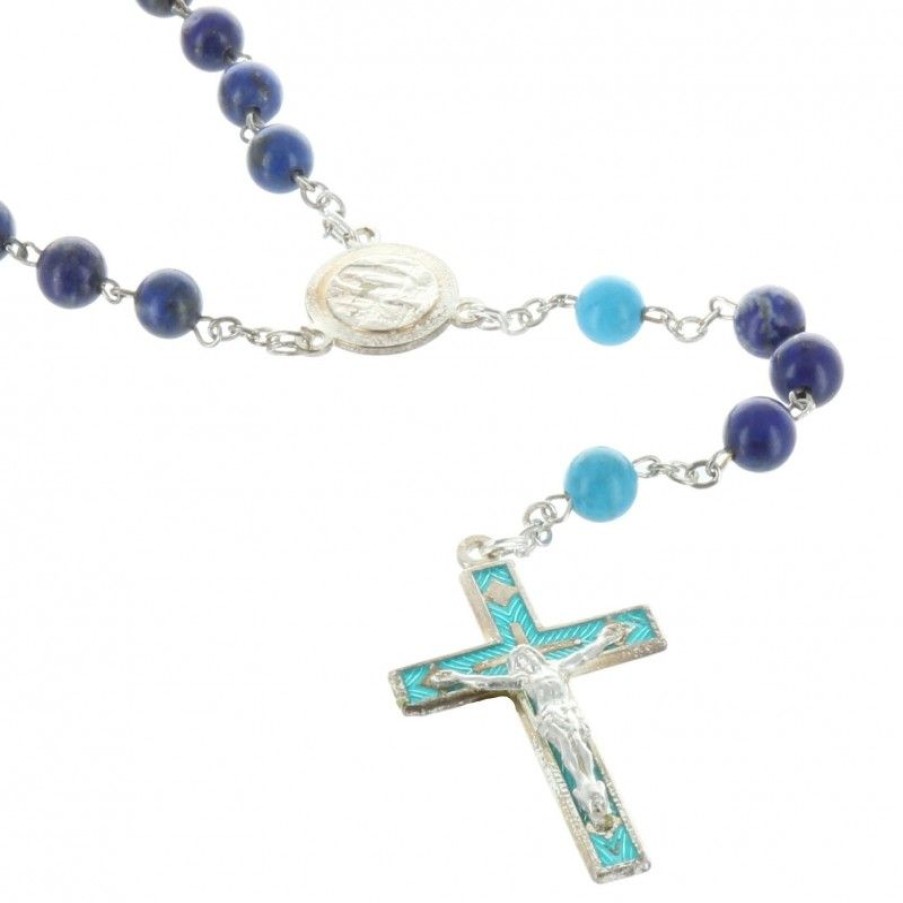 Palais du Rosaire Chapelet Pierre | Chapelet De Lourdes Plaque Argent Avec Pierres De Lapis Lazuli Et Turquoise