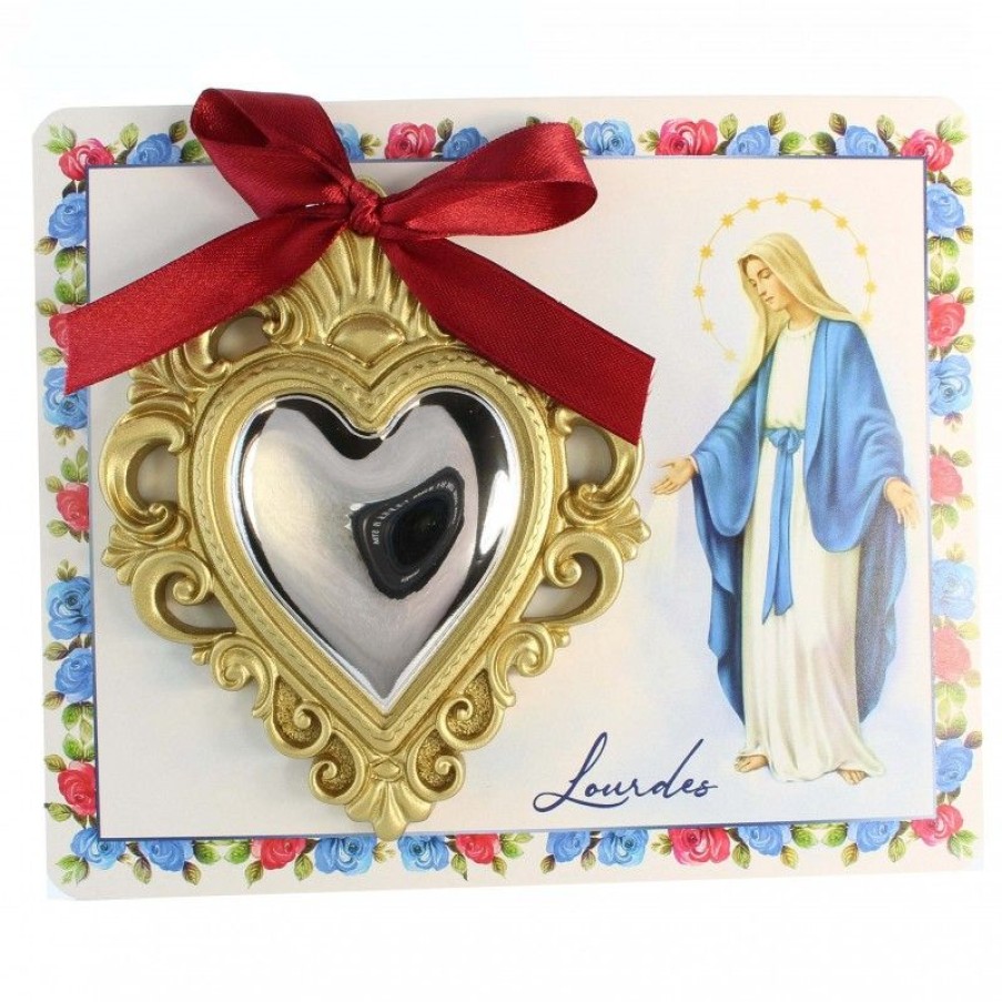 Palais du Rosaire Ex&Voto | Carte De L'Apparition De Lourdes Et Son Pendentif Ex Voto Dore 12X10 Cm