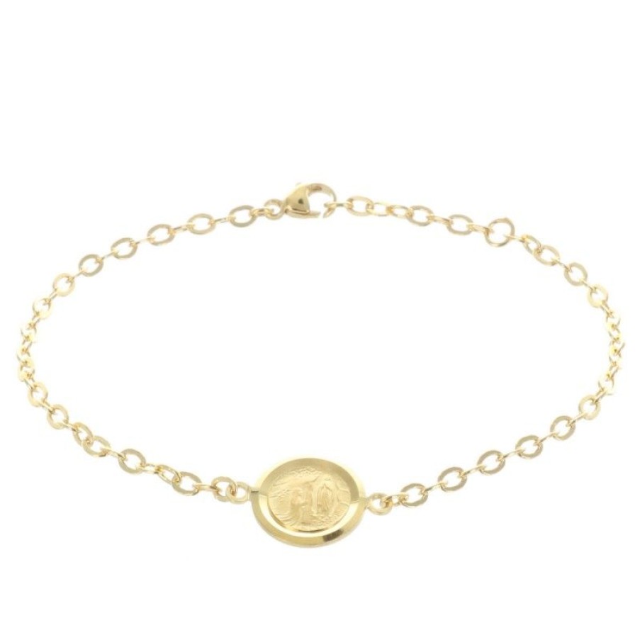 Palais du Rosaire Bracelet Plaque Or | Bracelet Plaque Or, Medaille Centrale Double Face Apparition De Lourdes Et Vierge Marie